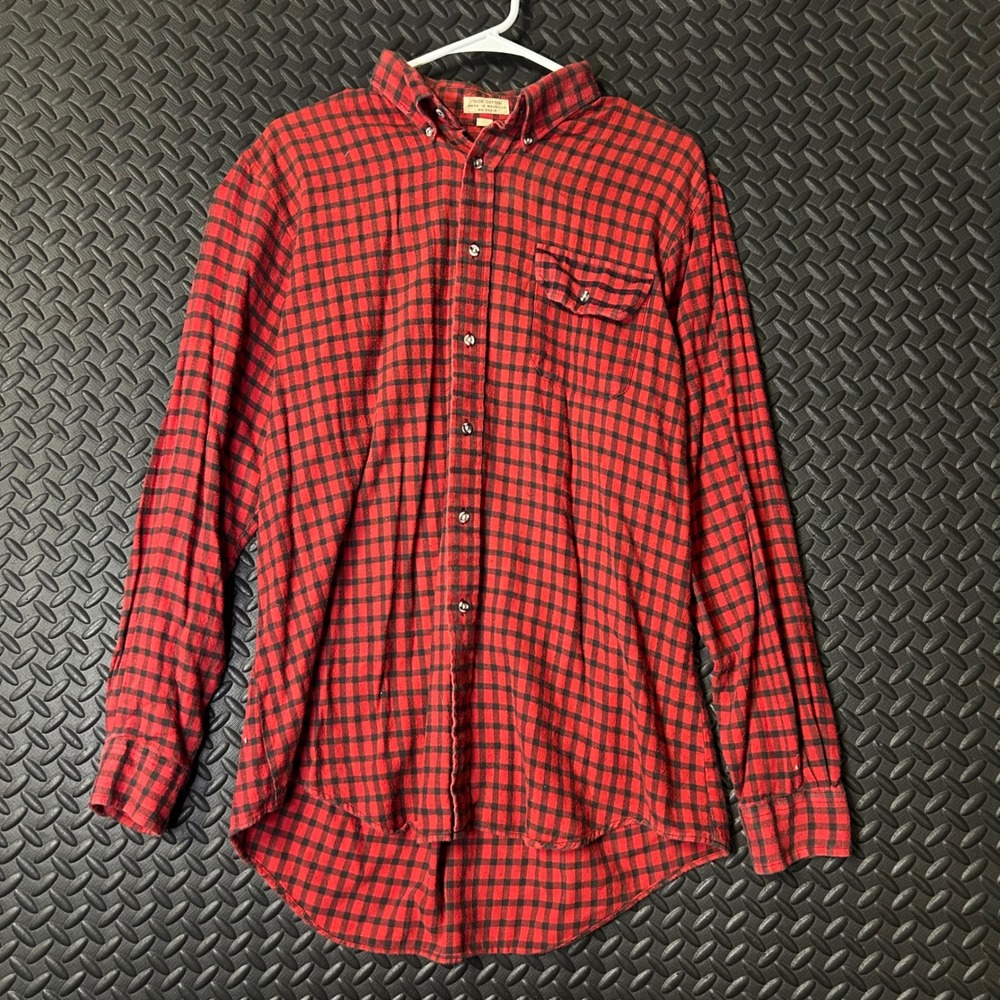London‎ Fog Red Black Plaid Button Up Long Sleeve Flannel Shirt Men's Size Large